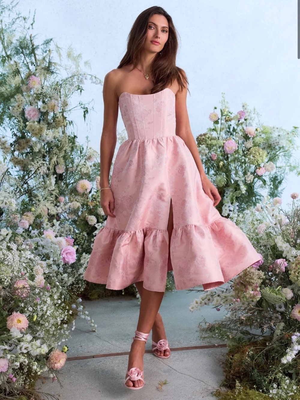 V. Chapman The Virginia Dress in Light Pink Windsor Brocade